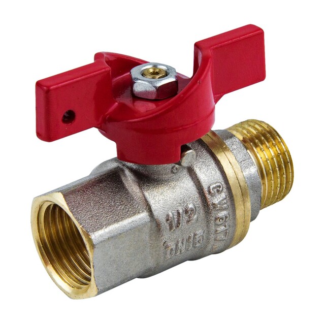 Кран шаровой латунный НР-ВР проходной двухходовой неполнопроходной хромированный с бабочкой Giacomini R254W ДУ 32