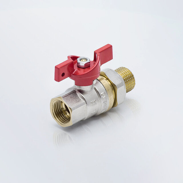 Кран шаровой латунный НР-ВР проходной двухходовой неполнопроходной с американкой хромированный с бабочкой Giacomini R259W ДУ 32