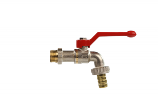 Кран шаровой латунный НР проходной двухходовой полнопроходной спускной никелированный с рычагом Danfoss BVR-C CW617N ДУ 15 РУ 10